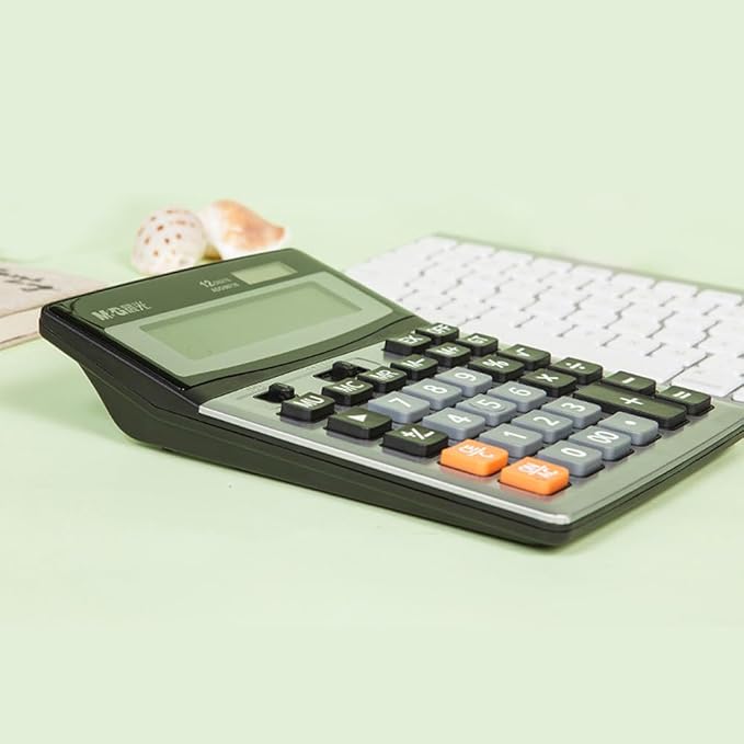 M&G Desk Calculator 12 Digit Extra Large LCD Display Calculator, Dual Solar Power and Battery, Battery Included, Metal Panel Comfort Button Calculator for Office Home School