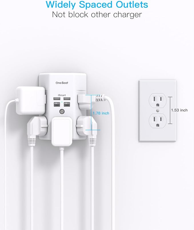 Surge Protector, 5 Outlets Extender with 4 USB Ports(USB C PD30W), 3-Side 1680J Power Strip Multi Plug Outlet Expander, USB Wall Charger, Outlet Splitter Adapter Wall Mount for Home Office(White)