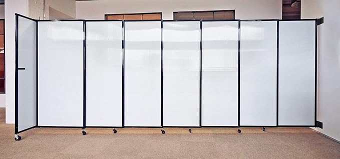 Wall-Mounted Sliding StraightWall Room Divider | Adjustable Widths | Locking Wheels | Room Separator | Up to 15'6" Wide x 4' Tall Black Fabric Panels