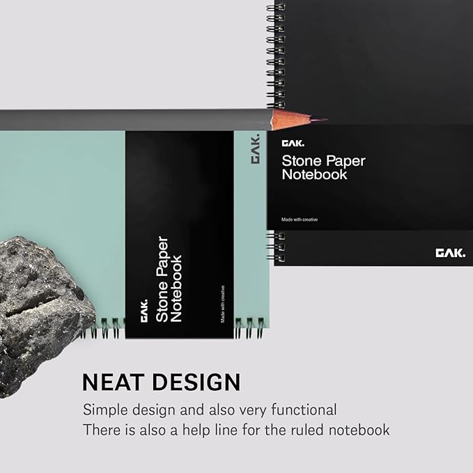 GAK. Stone Paper Notebook | No Lines Spiral Notebook Waterproof Sheet Aesthetic Journal for Note Taking | Notebooks for Work & Aesthetic School Supplies | Medium Size, White (5.8”x8.3”, 50 sheets)