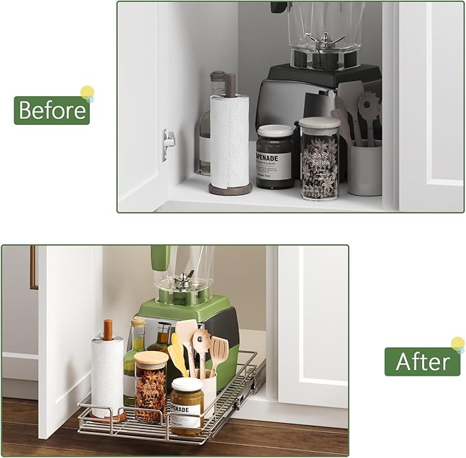 Pull Out Cabinet Organizer 9" W x 21½" D, Heavy Duty Cabinet Pull Out Shelves, Slide Out Drawers Organization for Kitchen Cabinets Bathroom