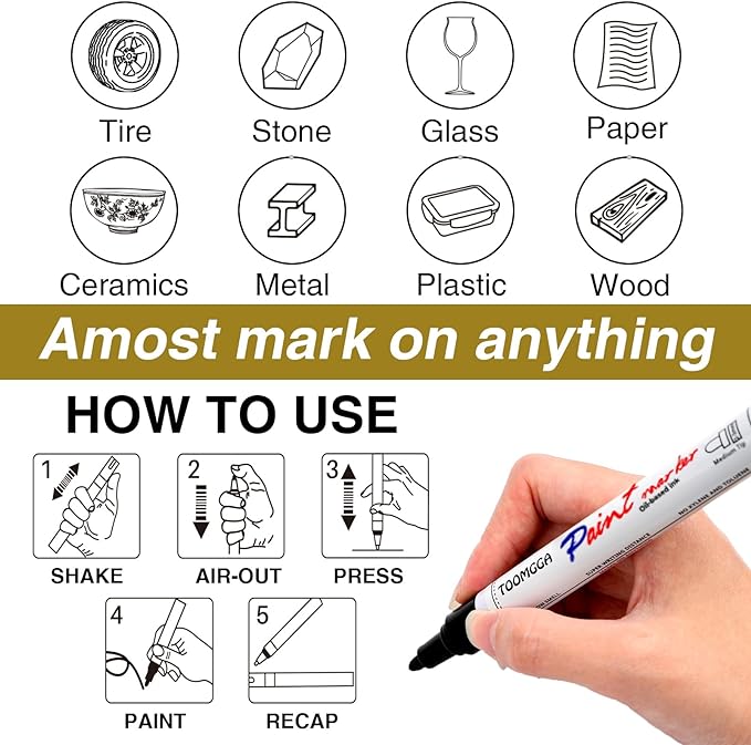 Yellow Permanent Paint Pens Paint Markers - 2 Pack Oil Based Markers, Quick Drying and Waterproof Marker Pen, Car Tire, Metal, Rock Painting, Wood, Ceramic, Plastic, Canvas, Mugs, Medium Tip