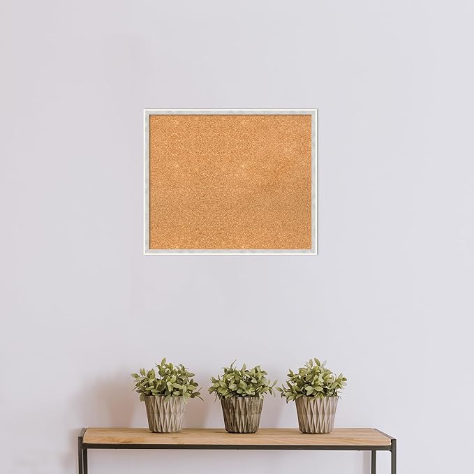 Amanti Art Natural Cork Board for Wall, 21x25 Vision Board with White Frame, Medium Corkboard Office Decor for Home Organization, Modern Corkboard Pinboard to Display Items for Home Organization in