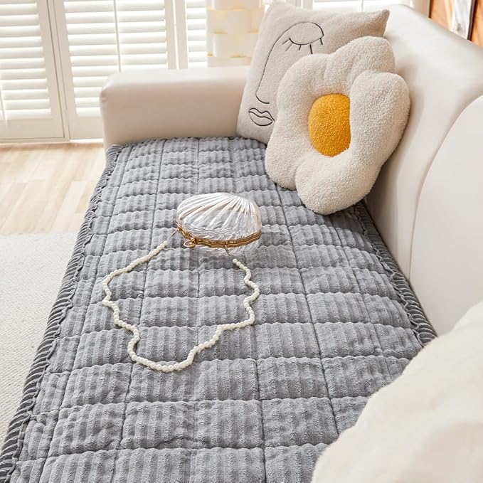 Couch Cover for Dogs Washable, Fuzzy Pet Couch Covers for 3 Cushion Sofa Pet Friendly, Non Slip Sofa Cover (Light Gray, 27.6" x 82.7"/70 x 210cm)