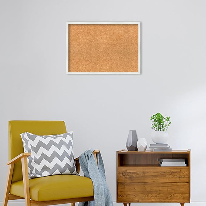 Amanti Art Natural Cork Board for Wall, 19x27 Vision Board with White Frame, Medium Corkboard Office Decor for Home Organization, Country Rustic Corkboard Pinboard to Display Items for Home