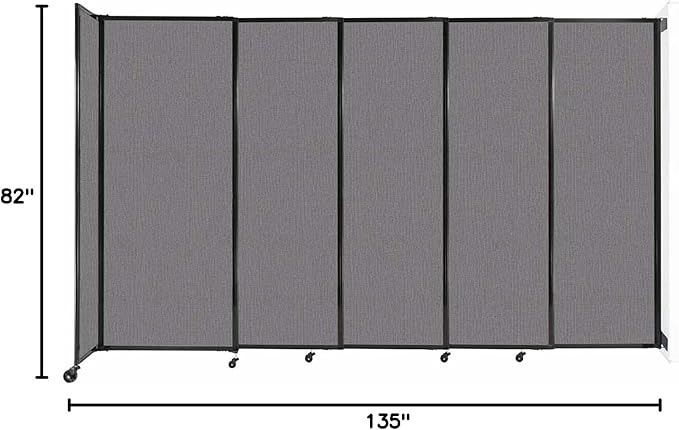Wall-Mounted Sliding StraightWall Room Divider | Adjustable Widths | Locking Wheels | Room Separator | Up to 11'3" Wide x 6'10" Tall Slate Fabric Panels