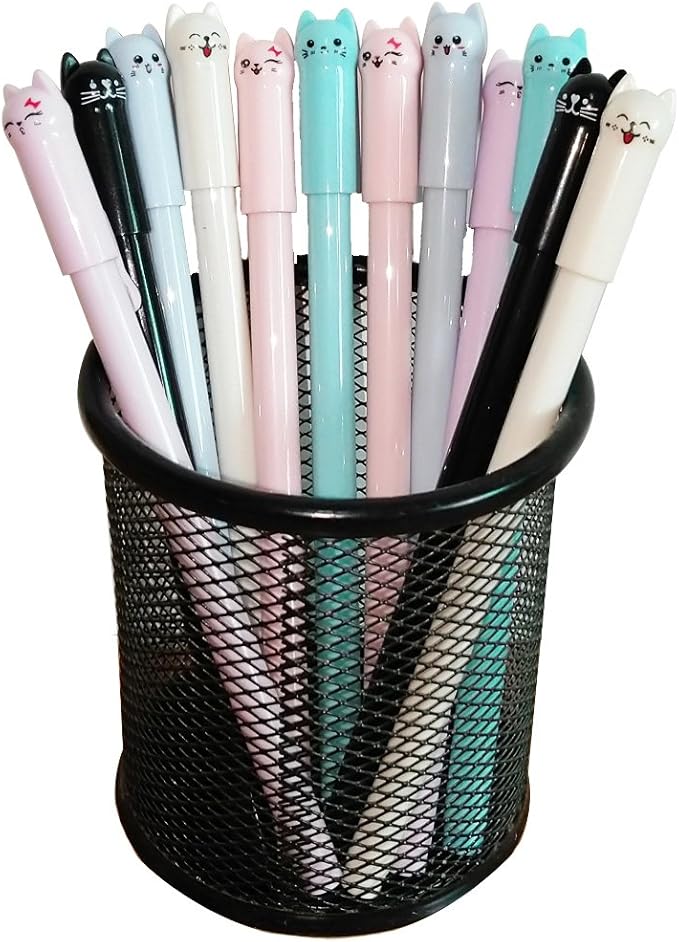 sencoo Girl Cute Pens Kawaii Pen Cute Cat Pen 0.5 mm Gel Pens Black Ball Point Pens for School Office Supplies (12 cat)