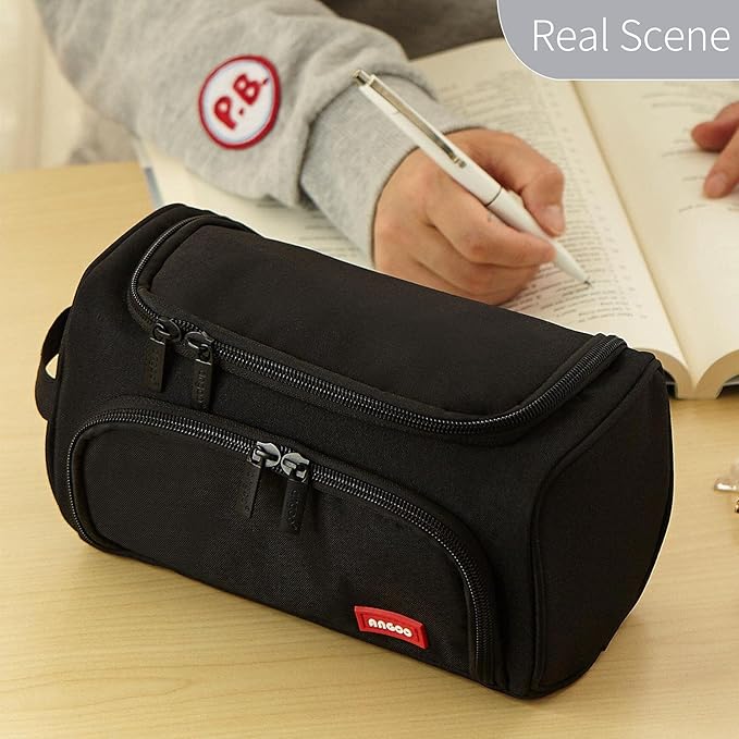 HVOMO Big Capacity Pencil Case High Large Storage Pouch Marker Pen Case Travel Simple Stationery Bag School College Office Organizer for Teens Girls Adults Student(Black)