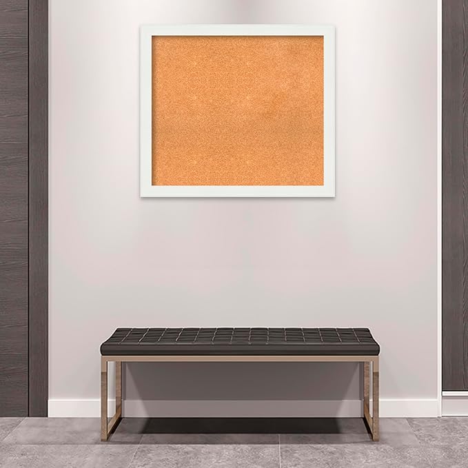 Amanti Art Natural Cork Board for Wall, 31x35 Vision Board with White Frame, Large Corkboard Office Decor for Home Organization, Casual Corkboard Pinboard to Display Items for Home Organization in