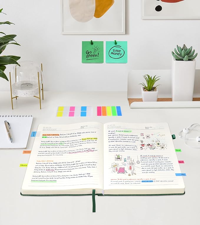 Lined Journal Notebook, 365 Pages A4 Large Journals for Writing Ruled Notebook, Hardcover Leather Journal for Women Men, Daily Journal Notebook for Work, Note Taking, 100Gsm Thick Paper ( 8.5" x 11" Green)