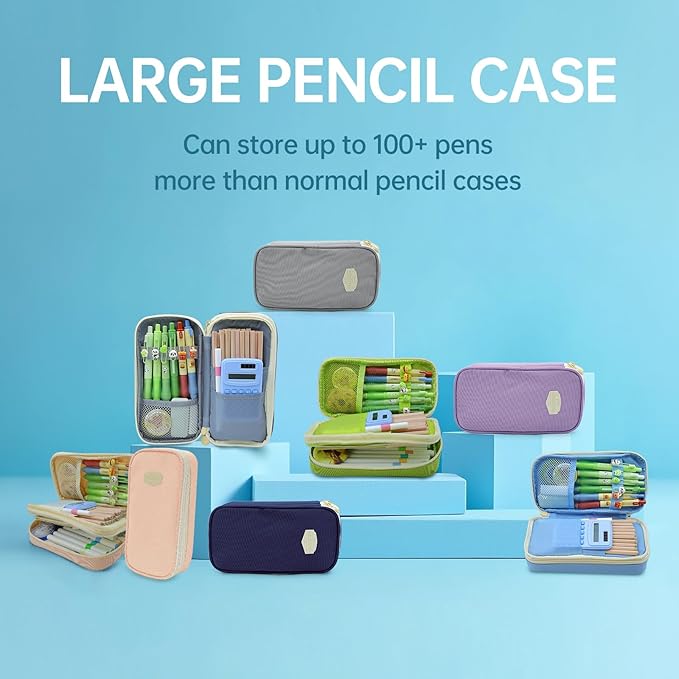 Large Capacity Pencil Case - Durable Zipper Aesthetic Pen Pouch, Big Storage Organizer for School, Office & Travel - Waterproof & Multi-Use (Light Blue)