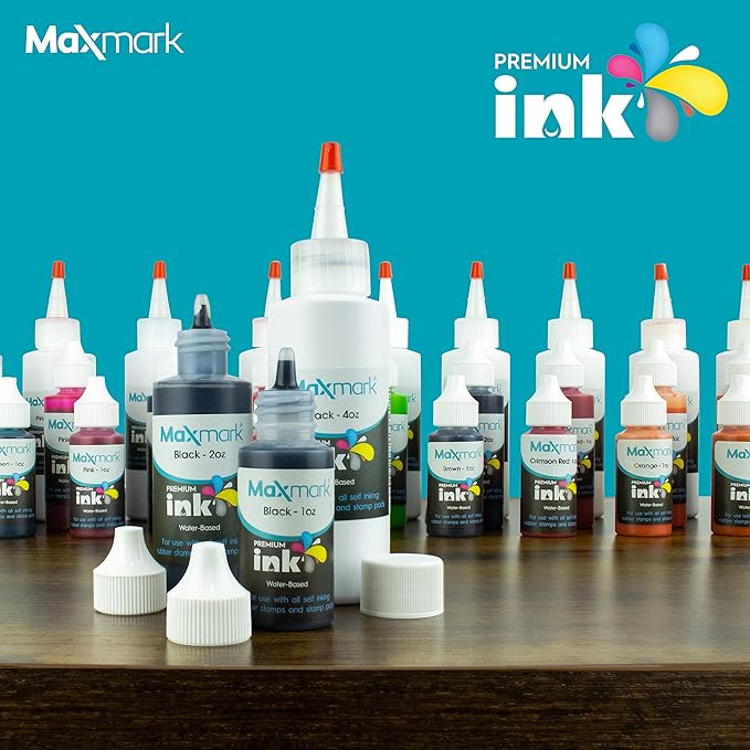 MaxMark Premium Refill Ink for self Inking Stamps and Stamp Pads, Olive Green Color - 4 oz.