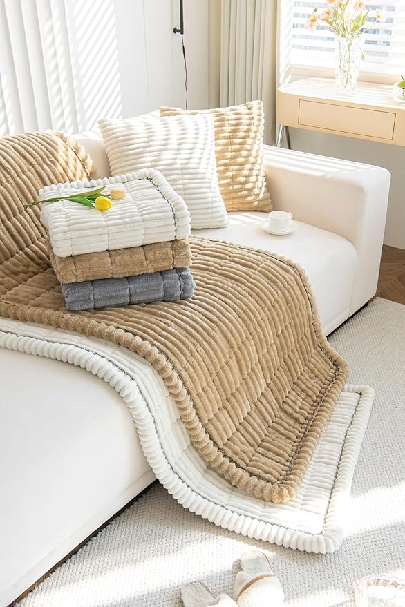 OTOB Couch Covers for 3 Cushion Sofa Pet Friendly, Plush Fuzzy Non Slip Sofa Covers Washable, Soft All Seasons Sofa Slipcovers Furniture Protector Dog Bed Mat (Gray, 27.6" x 82.7")