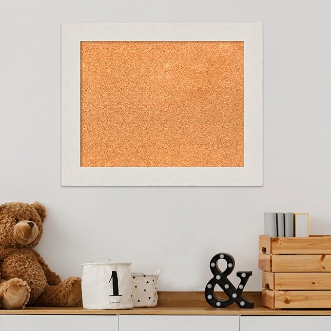 Amanti Art Natural Cork Board for Wall, 17x21 Vision Board with White Frame, Small Corkboard Office Decor for Home Organization, Country Rustic Corkboard Pinboard to Display Items for Home