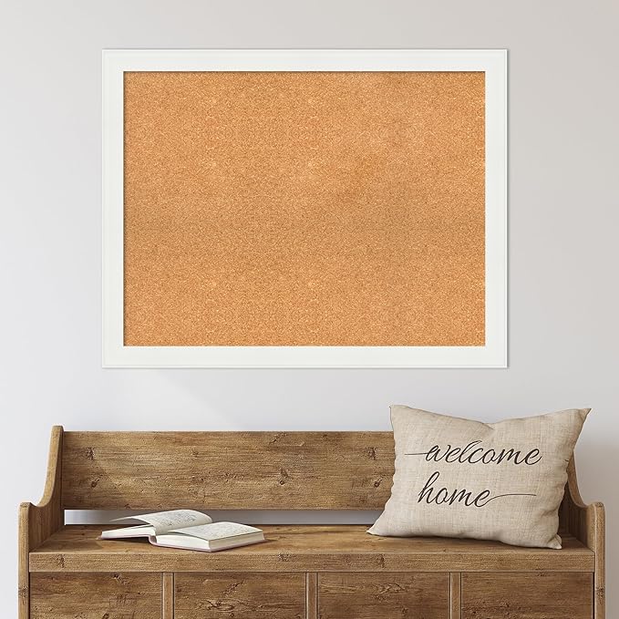 Amanti Art Natural Cork Board for Wall, 29x37 Vision Board with White Frame, Large Corkboard Office Decor for Home Organization, Casual Corkboard Pinboard to Display Items for Home Organization in