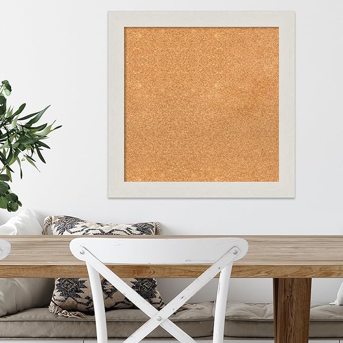 Amanti Art Natural Cork Board for Wall, 23x23 Vision Board with White Frame, Medium Corkboard Office Decor for Home Organization, Country Rustic Corkboard Pinboard to Display Items for Home