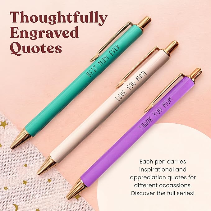 MESMOS 3Pk Fancy Pens for Mom, Mothers Day Gifts for Mom, Grandma Mothers Day Gift, Presents from Daughter or Son, Best Ever Smooth Writing Nice Pen Set