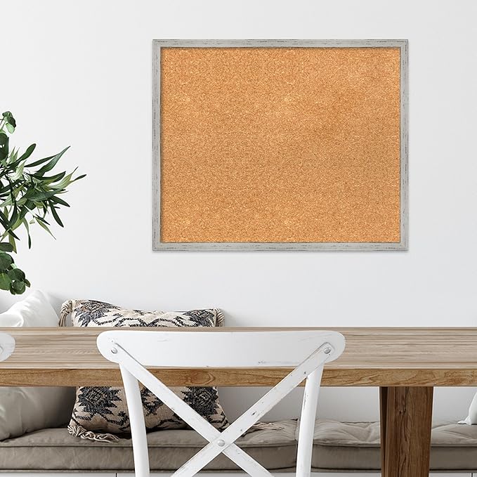 Amanti Art Natural Cork Board for Wall, 19x23 Vision Board with White Frame, Medium Corkboard Office Decor for Home Organization, Cottage Corkboard Pinboard to Display Items for Home Organization in