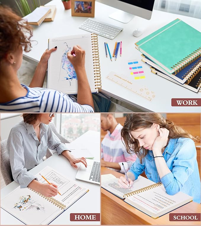 Spiral Notebook Journal 8.5” x 11”, 300 Pages Hardcover Leather Lined Journals for Women Men, A4 Large College Ruled Notebooks with 100 GSM Thick Paper, Spiral Journal for Writing Work School, Navy