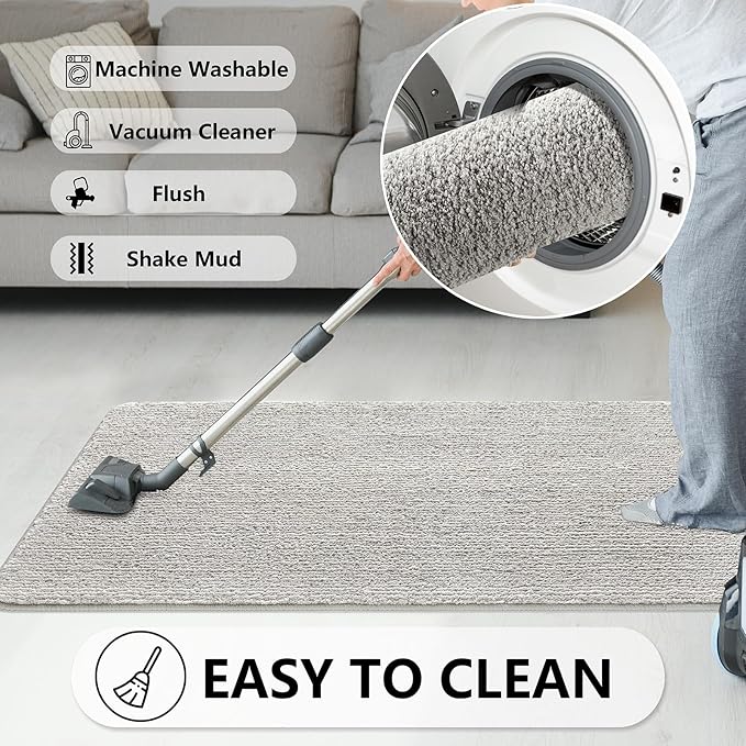 REFETONE Indoor Doormat, Front Door Mat 32"x48" Absorbent Rubber Backing Non Slip Back Door Mats, Washable Low-Profile Inside Floor Mat Door Rugs for Entryway, Resist Dirt Mud Mat for Dogs, Grey
