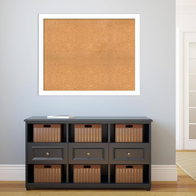 Amanti Art Natural Cork Board for Wall, 33x41 Vision Board with White Frame, X-Large Corkboard Office Decor for Home Organization, Casual Corkboard Pinboard to Display Items for Home Organization in