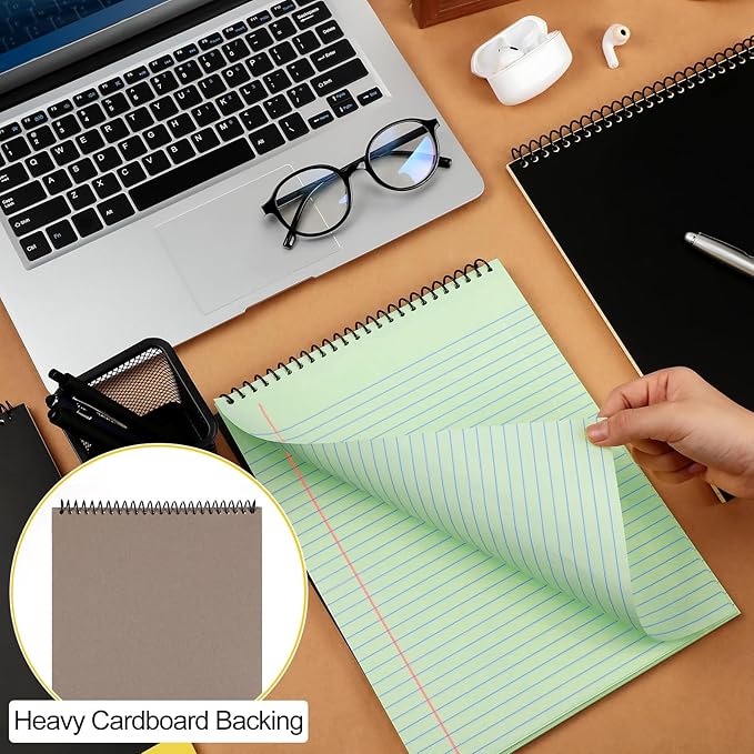 6 Pcs Legal Pad Top Spiral Bound Notebook 70 Sheets Wirebound Notepad Double Sided Ruled Memo Steno Book with Stiff Back Cover for Business(8.5 x 11 Inches,No Holes,6 Colors)