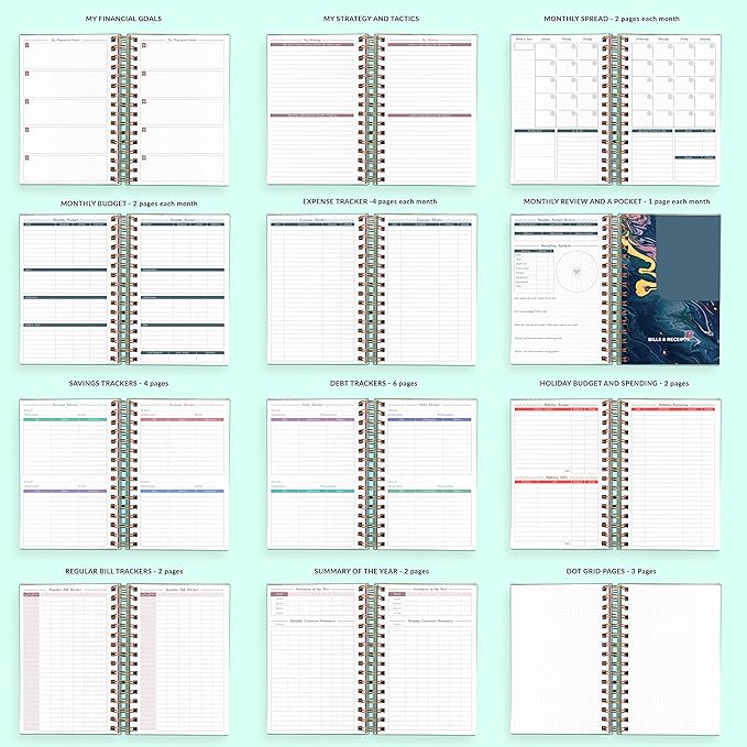 GoGirl Budget Planner & Monthly Bill Organizer – Monthly Financial Book with Pockets. Expense Tracker Notebook Journal, Compact (Mint Green)