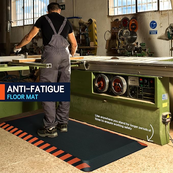 FEATOL Anti Fatigue Mats Industrial 2 Packs, Ergonomic Standing Floor Mat for Work for Stand, Black with Orange Border Safety 20" x 39"-Support for Leg & Back Pain