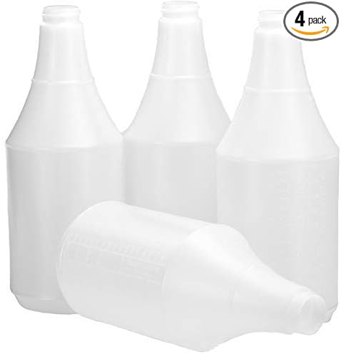 Commercial-Grade Chemical Resistant 32 oz Bottles ONLY 4 Pack Embossed Scale For Measuring. Pair With Industrial Spray Heads For Auto/Car Detailing, Janitorial Cleaning Supply or Lawn Care.