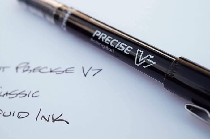 Precise V7 Stick Rolling Ball Pens, Fine Point (.7mm), Black Ink, 3-pk; Bundle with Plastic Reusable Pouch