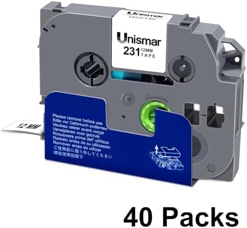 Unismar 40-Pack Compatible for Brother Black on White 12mm Label Tape Replacement for Ptouch PTD200 PTD202 PTD210 PTD600 PTD400 PTH100 PTH110 PT1280 Label Printer 26.2Ft(8m)
