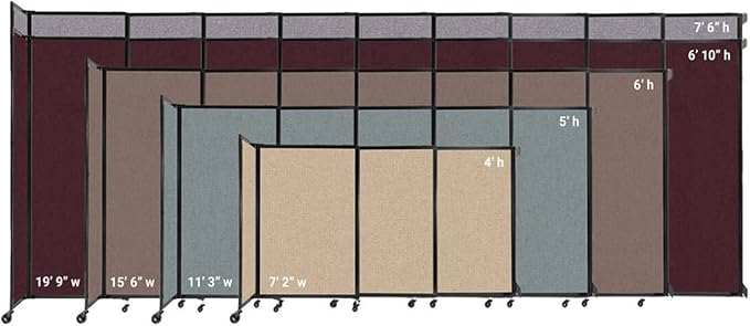 Wall-Mounted Sliding StraightWall Room Divider | Adjustable Widths | Locking Wheels | Room Separator | Up to 19'9" Wide x 7'6" Tall Black Fabric Panels