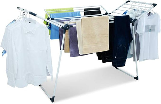 Clothes Drying Rack Adjustable Gullwing and Foldable Space-Saving Laundry Rack for Indoor or Outdoor Use, Grey
