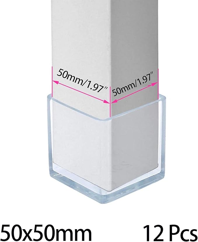 Still Awake 12 Pcs Transparent Square Anti-Slip Rubber Leg Tips Chair Leg Caps Furniture Floor Protectors Chair Table Bar Stool Leg Covers Furniture Leg Cube Feet 1.97 Inch x 1.97 Inch (50 x 50mm)