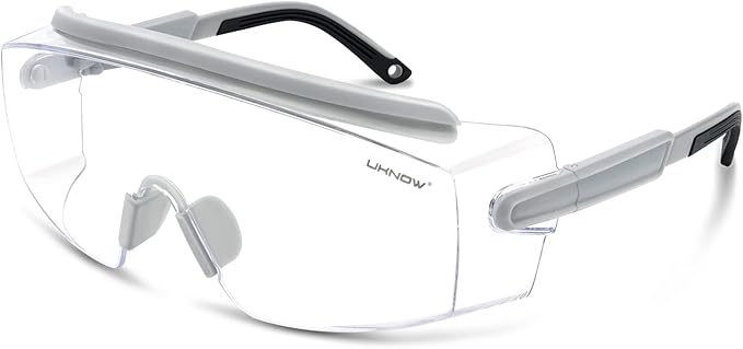 UKNOW Safety Goggles Over Glasses, Safety Glasses Anti Fog Wraparound Eye Protection, Protective Eyewear ANSI Z87.1