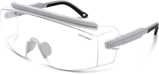 UKNOW Safety Goggles Over Glasses, Safety Glasses Anti Fog Wraparound Eye Protection, Protective Eyewear ANSI Z87.1