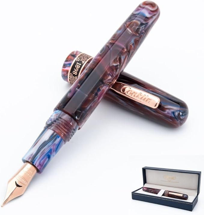 Conklin 1898 Fountain Pen, Misto Purple - Medium Nib | Unique Resin Writing Instrument | JoWo Stainless Steel Nib Made in Germany | Ideal for Pen Aficionados
