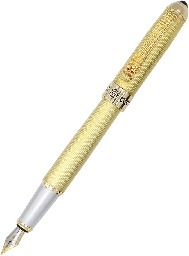 Gullor Fountain Pen with Ink Converter, Golden Dragon Clip, Executive Pen for Smooth Writing, Fine Nib, Black