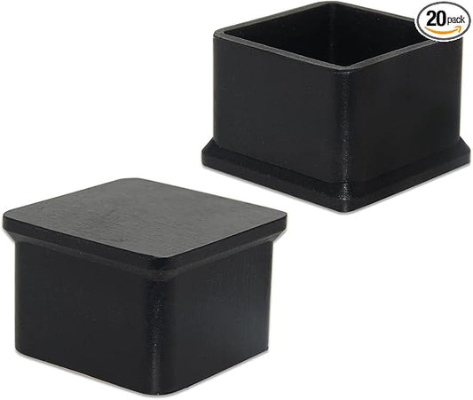 Flyshop Durable Non-Marking Silicone Chair Leg Caps Tips Floor Protectors Square Furniture Table Leg Covers, 20pcs, Black, 38 mm x 38 mm, 1-1/2" x 1-1/2"