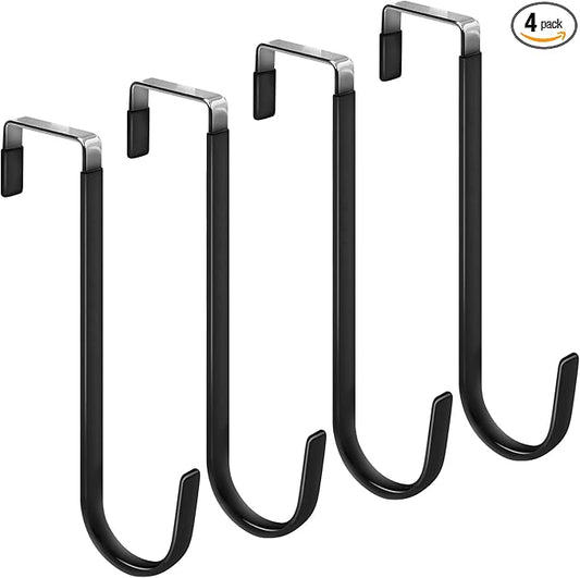 FYY Over The Door Hooks, 4 Pack Upgraded Long Door Hangers Hooks with Rubber Prevent Scratches Heavy Duty Organizer Hooks for Hanging Clothes, Towels, Hats, Coats, Bags Black