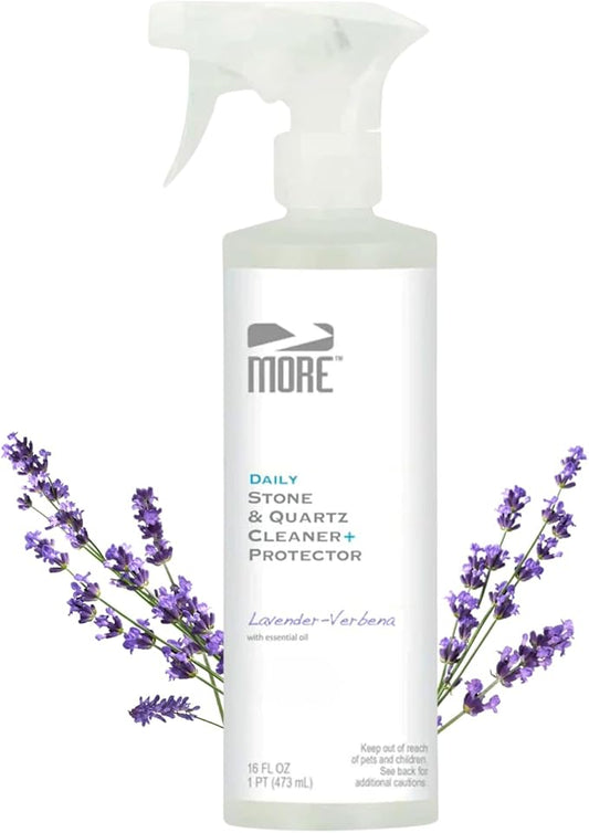 MORE Stone & Quartz Cleaner + Protector - Granite, Quartz & Marble Cleaner - For Kitchen & Bathroom Countertops - Water-Based Surface Spray - Lavender-Verbena Essential Oil - Pint (16oz)