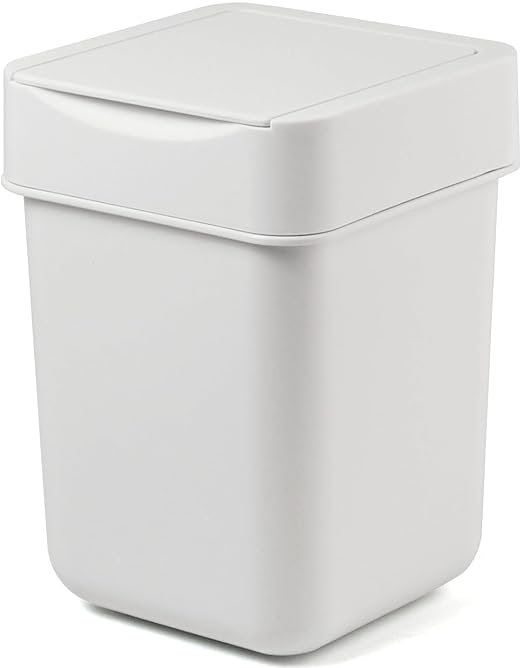 carrotez Mini Trash Can, Countertop Trash Can with Lid, 2 Liter/ 0.5 Gallon, Waste Basket, Garbage Container for Coffee Bar, Bathroom, Kitchen, Office, Desk, Bedroom - White