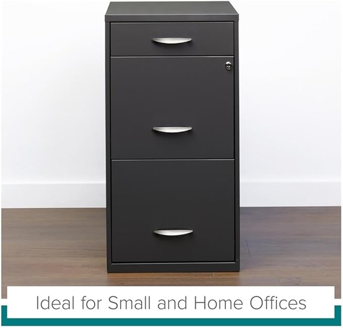 Pemberly Row 3 Drawers 27.32" Vertical Charcoal Metal Filing Cabinet Lockable Pre-Assembled Stationary Letter Size for Home, Office