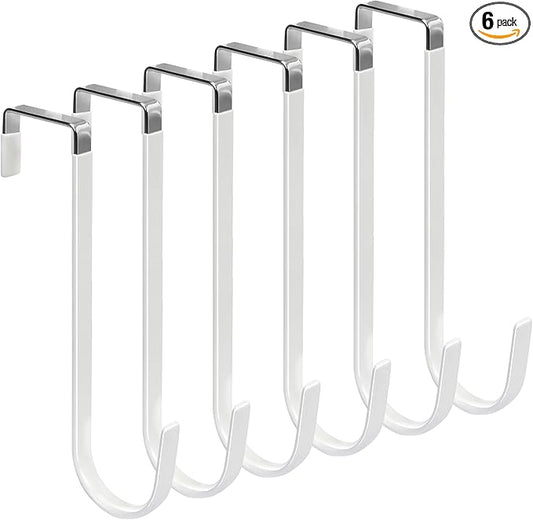 FYY Over The Door Hooks, 6 Pack Upgraded Long Door Hangers Hooks with Rubber Prevent Scratches Heavy Duty Organizer Hooks for Hanging Clothes, Towels, Hats, Coats, Bags White