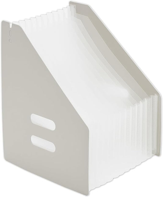 Y YOMA 2 Pack Expanding Magazine Holder with 13 Pockets | Portable Desktop Plastic Self Standing Accordion File Organizer for A4 Letter Size Document Storage Home Office School, Grey