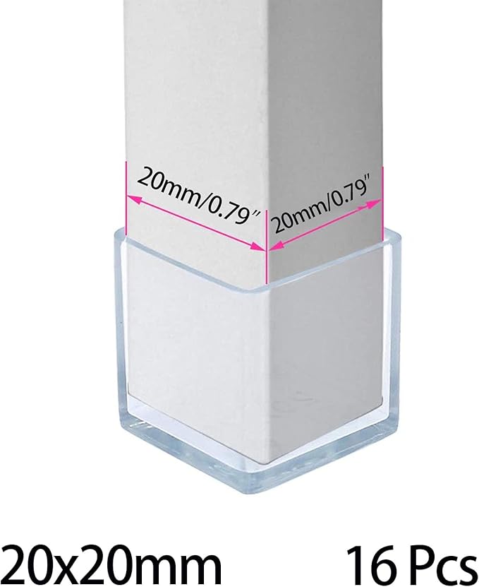 16 Pcs Transparent Square Anti-Slip Rubber Leg Tips Chair Leg Caps Furniture Floor Protectors Chair Table Bar Stool Leg Covers Furniture Leg Cube Feet 0.79 Inch x 0.79 Inch (20 x 20mm)