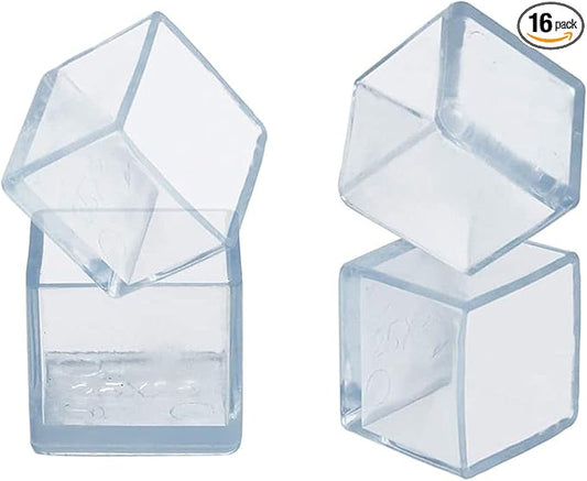 Still Awake 16 Pcs Transparent Square PVC Rubber Leg Tips Furniture Floor Protectors Chair Table Bar Stool Leg Covers Cube Feet 1 Inch x 1 Inch (25 x 25mm)