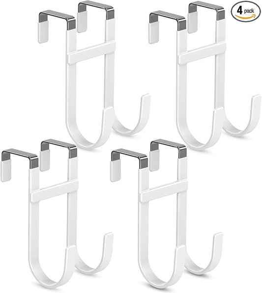 FYY Over The Door Hooks - 4 Pack Heavy Duty Dual-Hook Organizer Hanger with Non-Slip Rubber for Towels, Clothes, Hats & Bags Use in Bathroom, Bedroom, Kitchen - Fits Interior Doors Up to 1 3/8" White