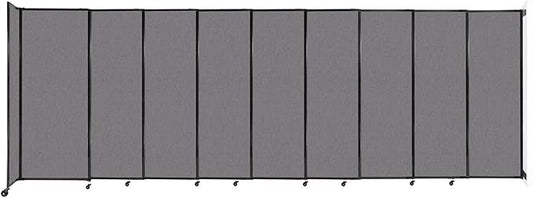 Wall-Mounted Sliding StraightWall Room Divider | Adjustable Widths | Locking Wheels | Room Separator | Up to 19'9" Wide x 6'10" Tall Slate Fabric Panels