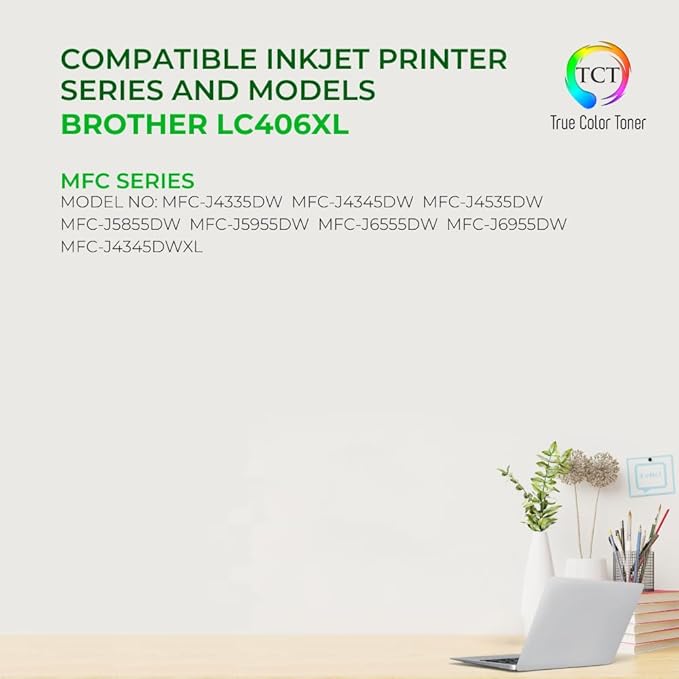 TCT LC406XL Ink Cartridge 5 Pack - Compatible Replacement for Brother LC406XL High Yield Works with Brother MFC-J4335 J4345 J4535 J5855 J5955 Printers (Black Cyan Magenta Yellow)